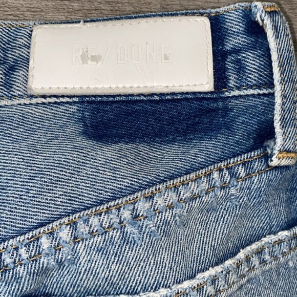Re/Done 90s High Rise Loose Jeans 24 Blue Distressed 100% Cotton Button Fly Boho - Picture 11 of 13